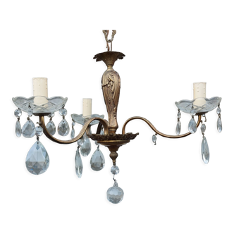 Bronze chandelier with tassels 3 glass cups