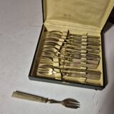 Set of 12 vintage dessert forks with pearl handles
