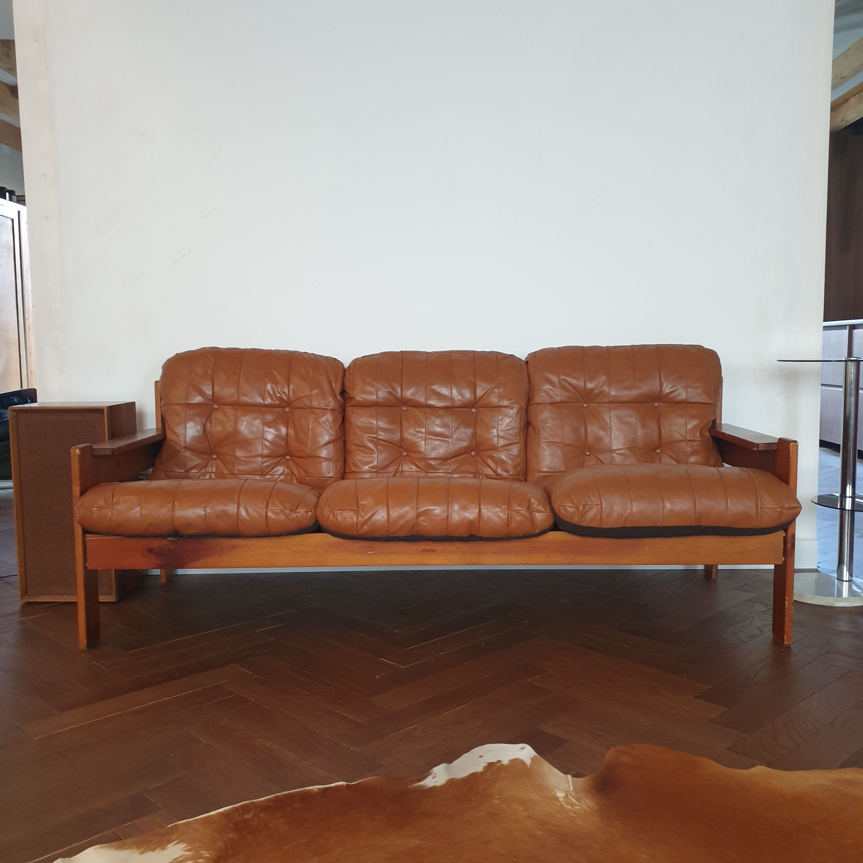 Vintage Danish Scandinavian sofa 3 seater camel leather