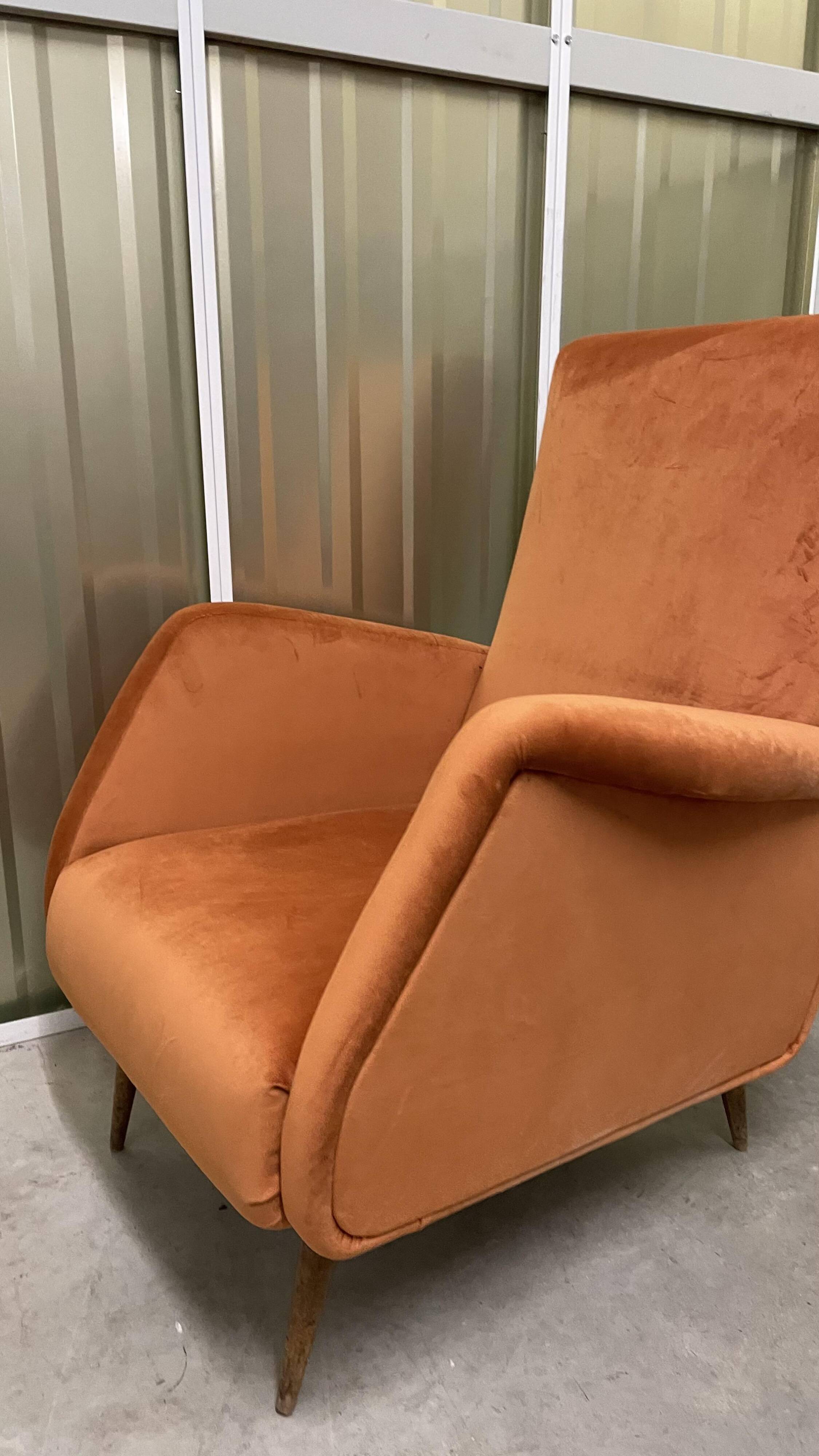 Italian armchair compass feet italy 60s reupholstered