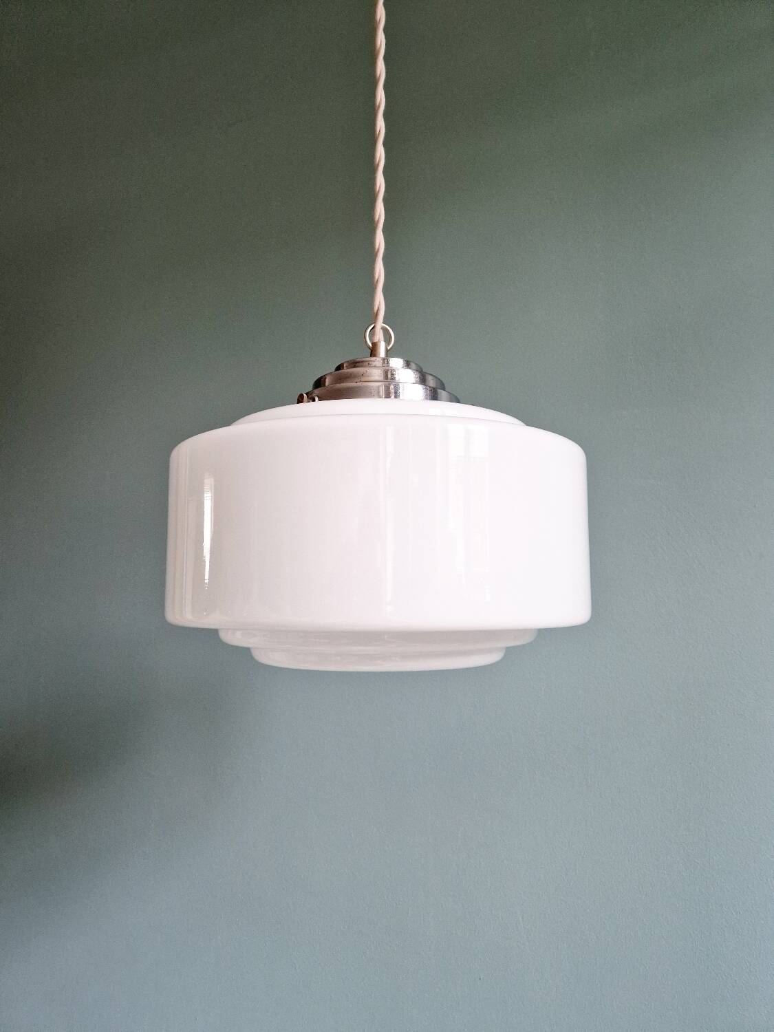 Art Deco pendant light in white opaline, 1920s-30s
