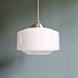 Art Deco pendant light in white opaline, 1920s-30s
