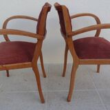 2 Chic 50s Bridge Armchairs Completely Refurbished in Solid Wood with Rust Velvet Seat