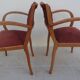 2 Chic 50s Bridge Armchairs Completely Refurbished in Solid Wood with Rust Velvet Seat