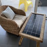 Coffee table year 60 in bamboo and ceramic