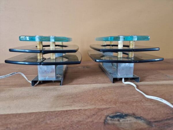 Paire d'appliques en verre fumé - éditions Veca, Fontana Arte - Design 1970