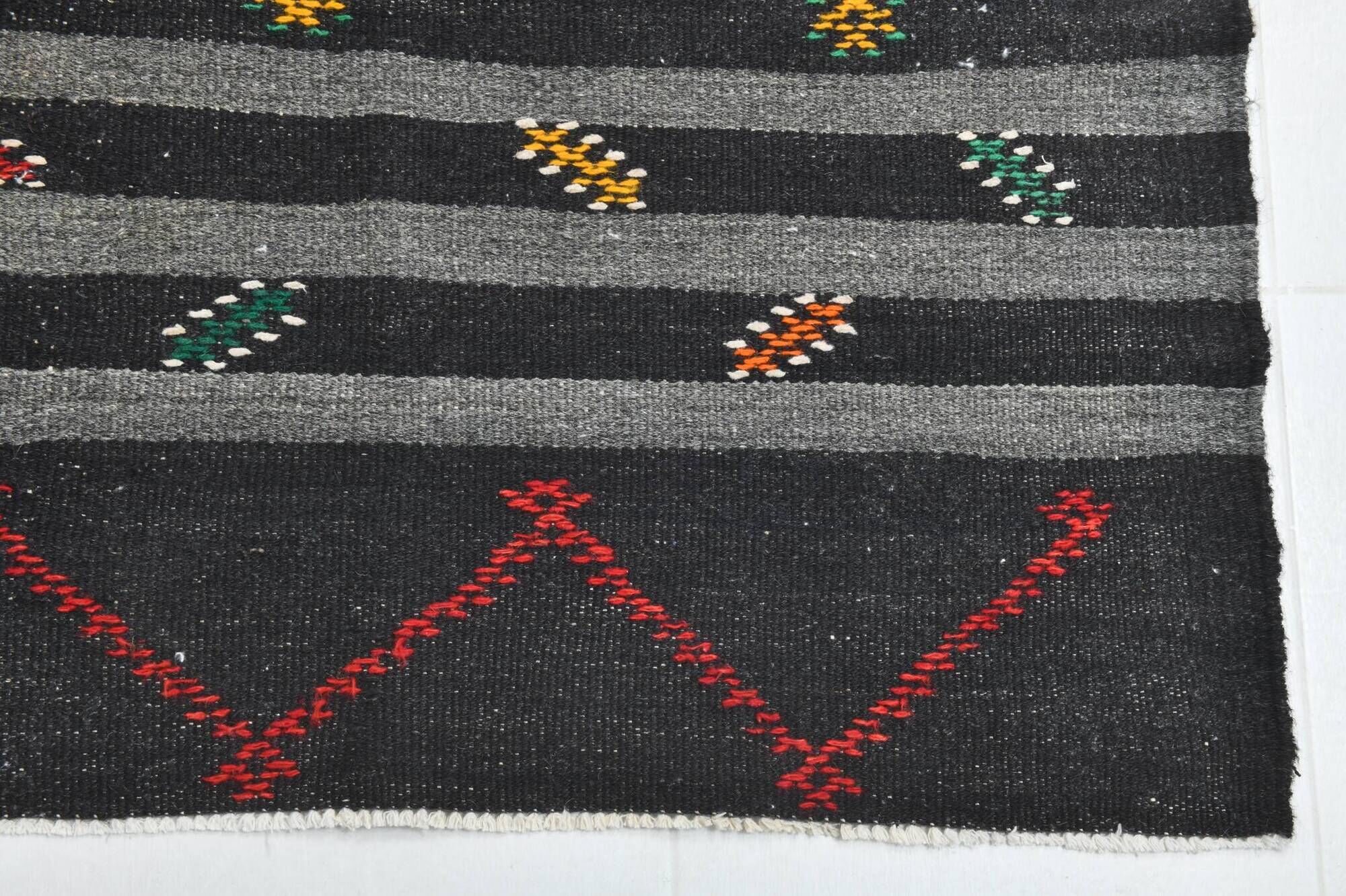 8x11 Black Gray Oversize Kilim Rug, 235x337Cm