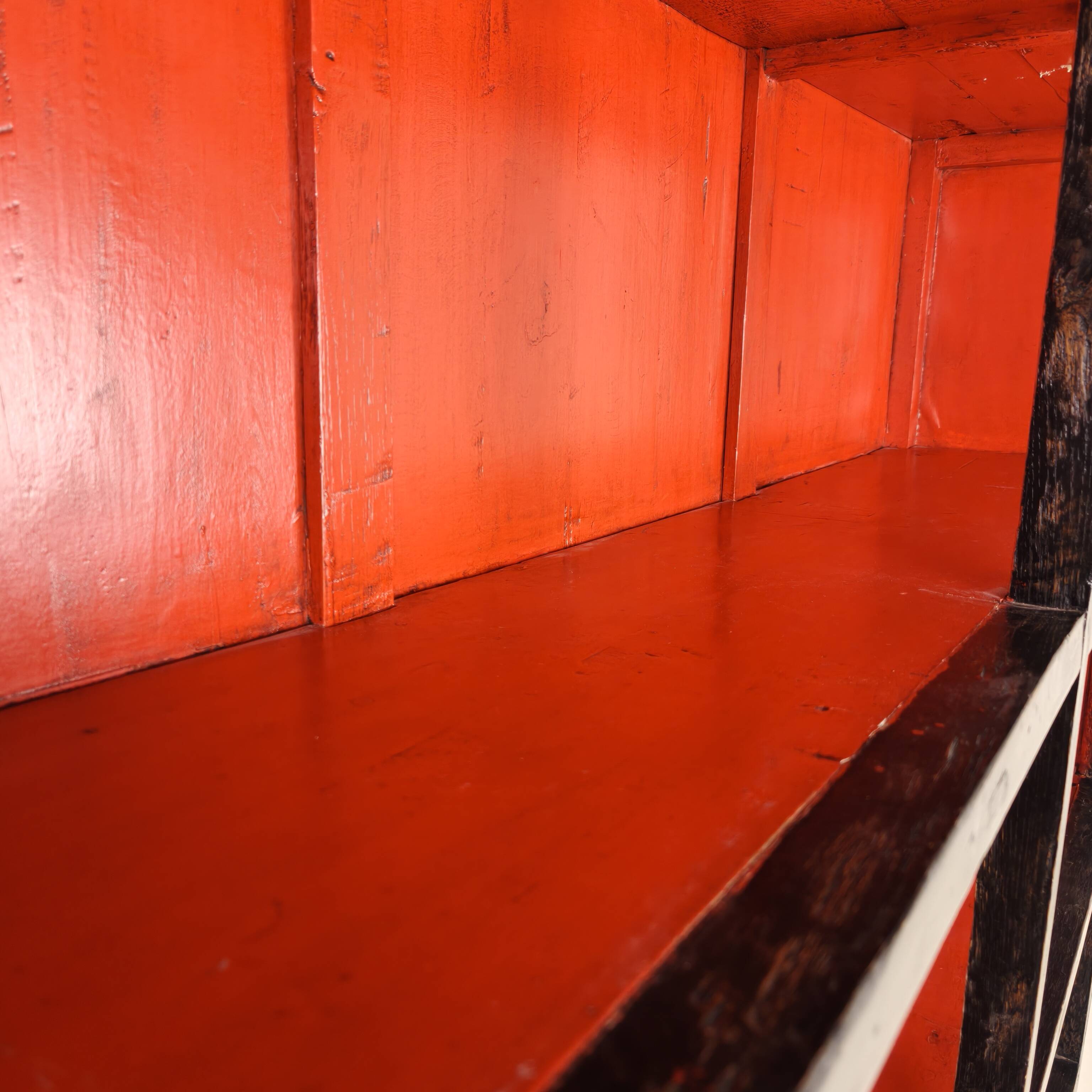 Antique Chinese Display Cabinet / Open Bookcase with Red Lacquer Interior