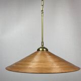 Pencil split reed, rattan, bamboo & brass pendant lamp, italy, 1970s