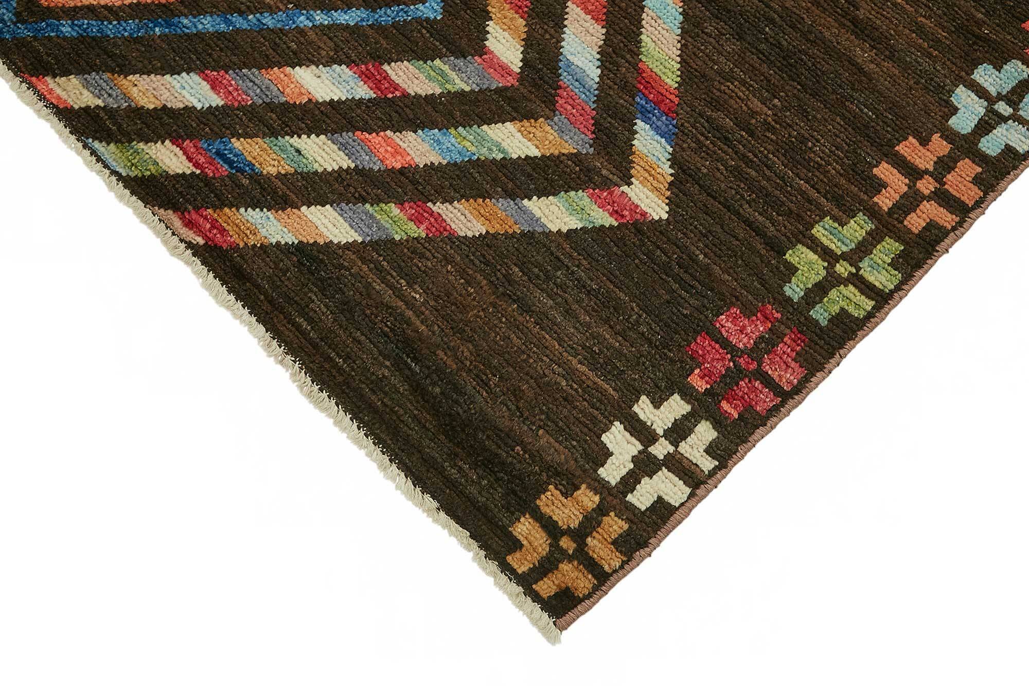 Hand-Knotted Tribal Unique 173 cm x 238 cm Brown Wool Carpet