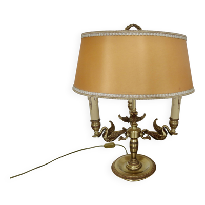 Lampe Lucien Gau style Empire en bronze massif doré à l'or vif ''aux cygnes