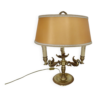 Lampe Lucien Gau style Empire en bronze massif doré à l'or vif "aux cygnes"
