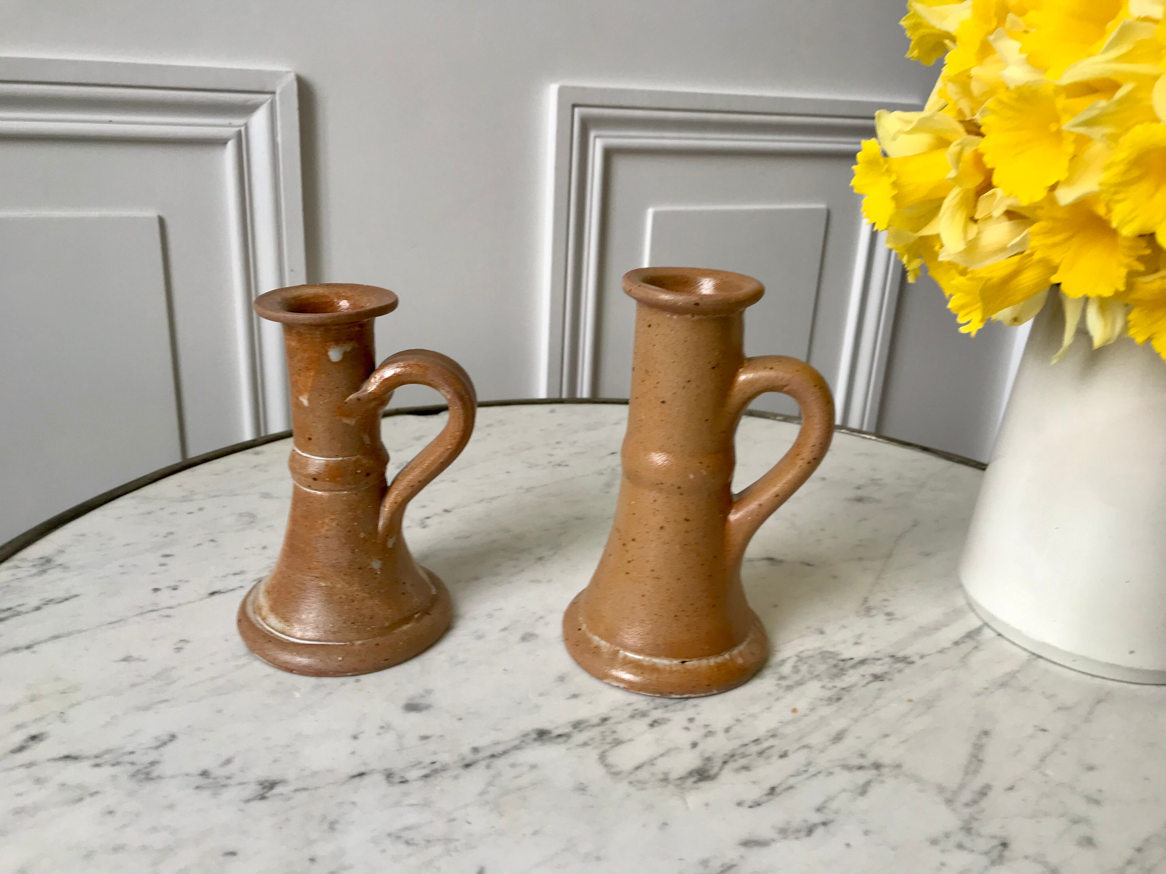 Pair of stoneware candlesticks 70s