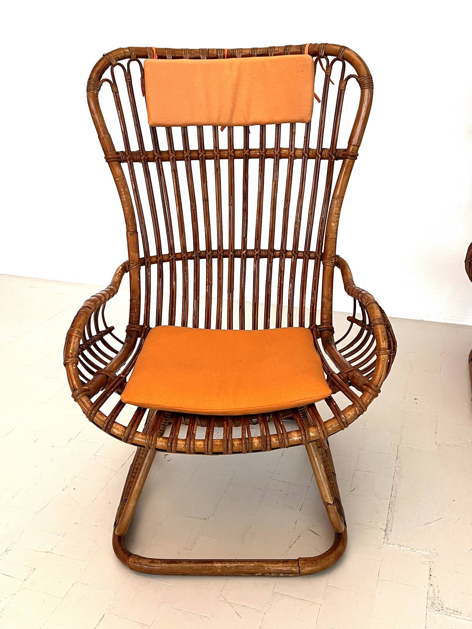 Fauteuils en bambou de designer italien du milieu du siècle, ensemble de 4 pièces.