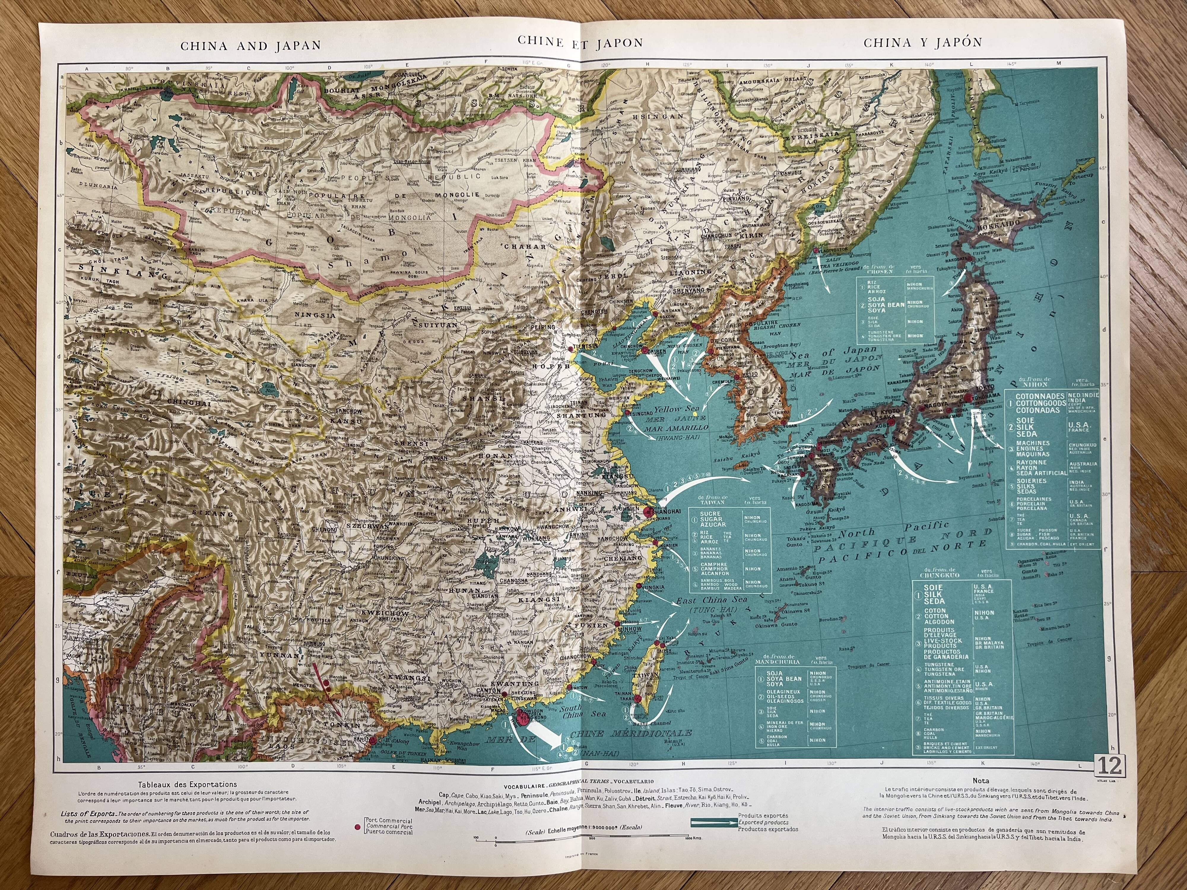 Carte ancienne Chine et Japon — Routes commerciales & Géographie | Mer
