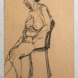 Charcoal sketch on paper by robert haisley, model study, sleepy on a chair