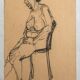 Croquis au fusain sur papier de robert haisley, etude de modèle, assoupie sur une chaise