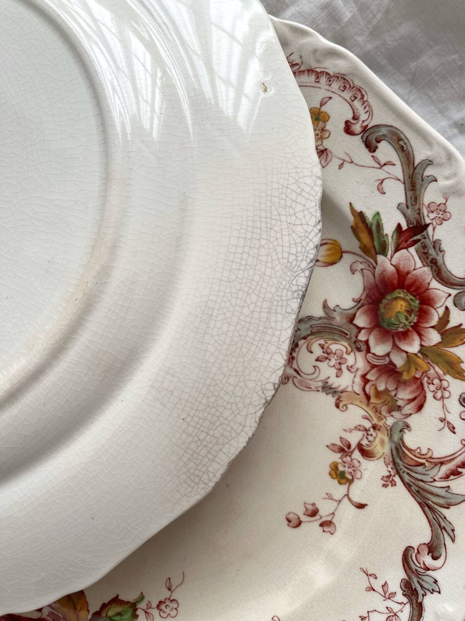 2 polychrome ironstone dinner plates "Wentworth" by Emile Bourgeois