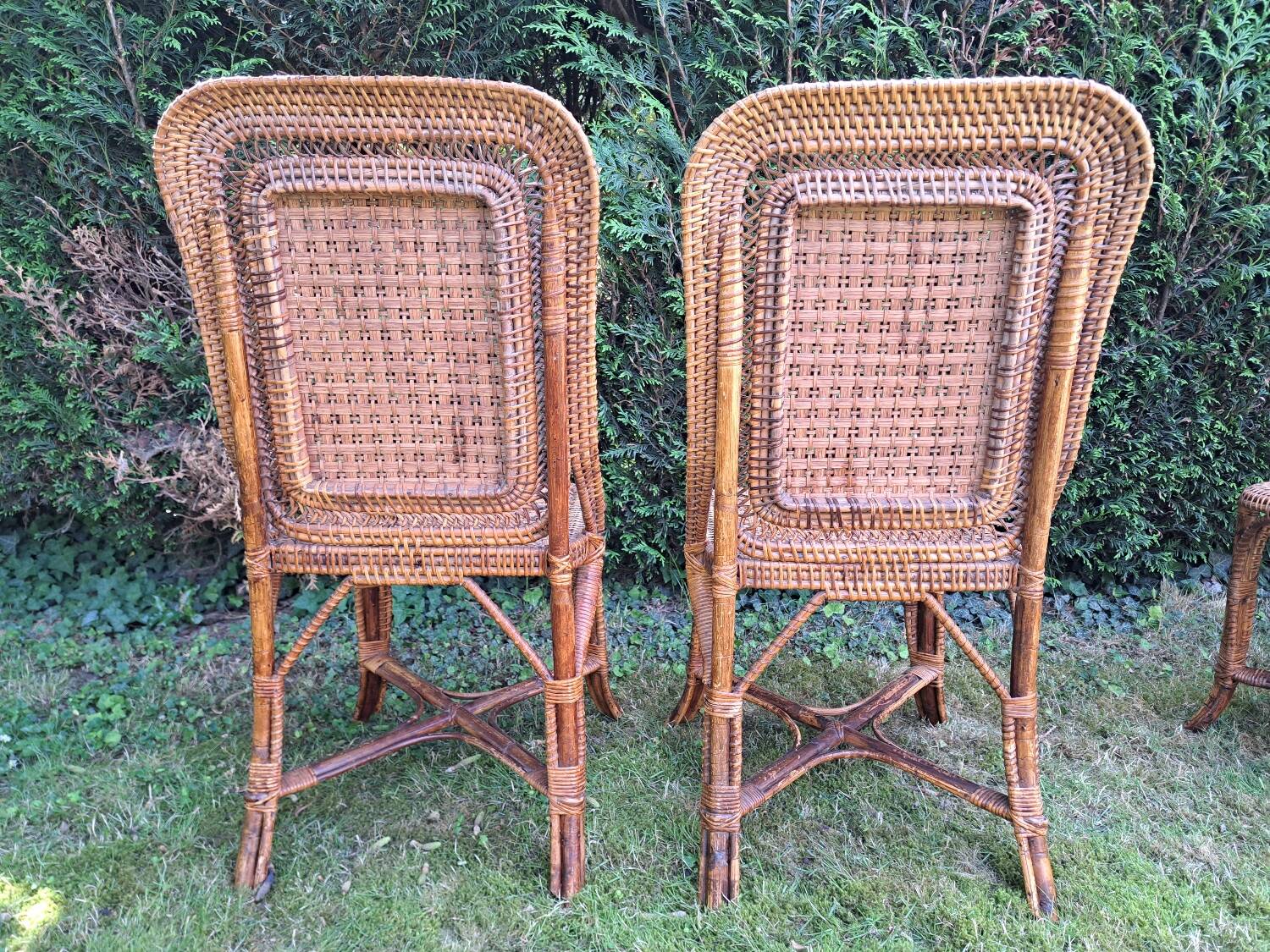 4 chaises Perret et Vibert en bambou et rotin