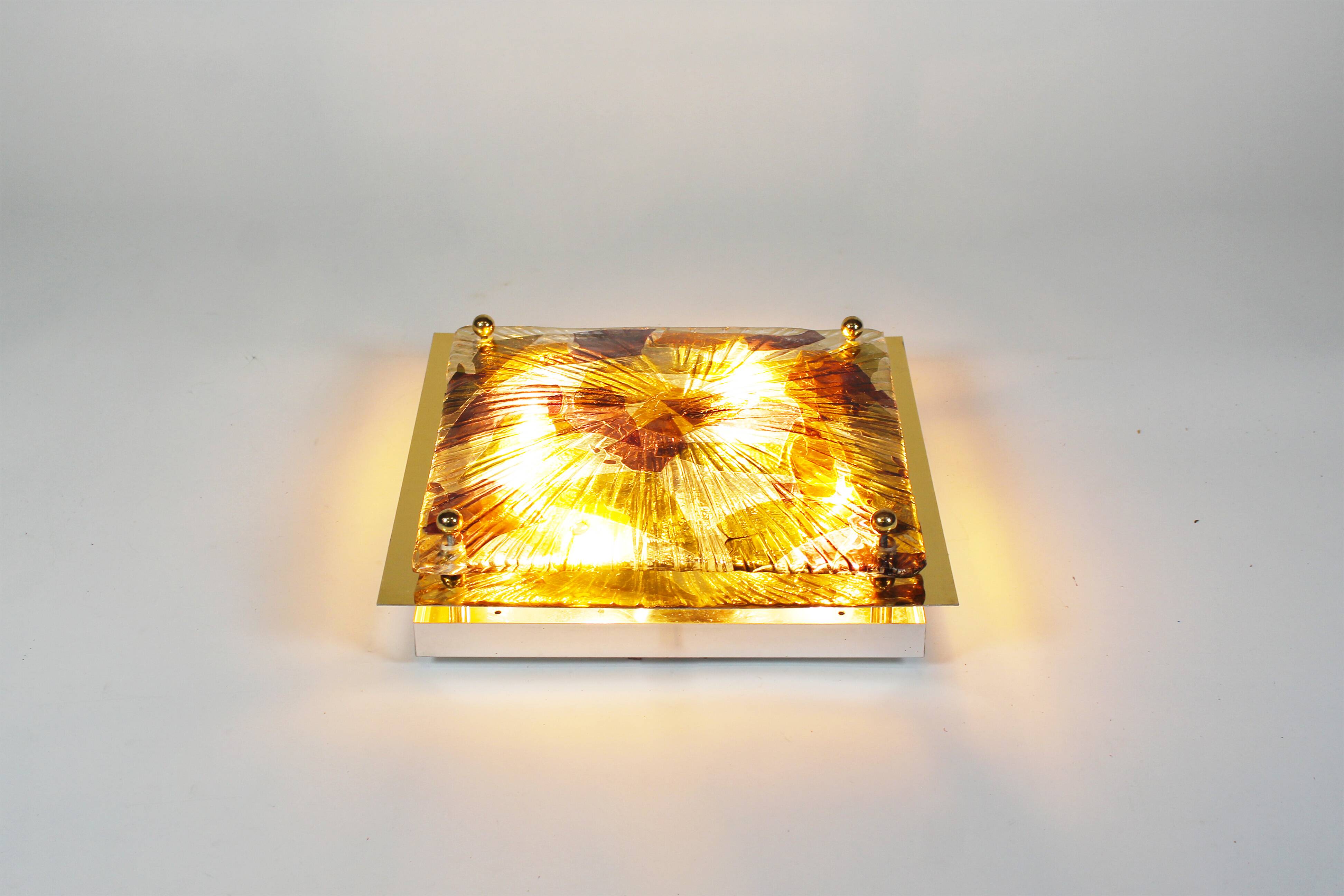 Brass and murano glass flush mount light by La Murrina Italy