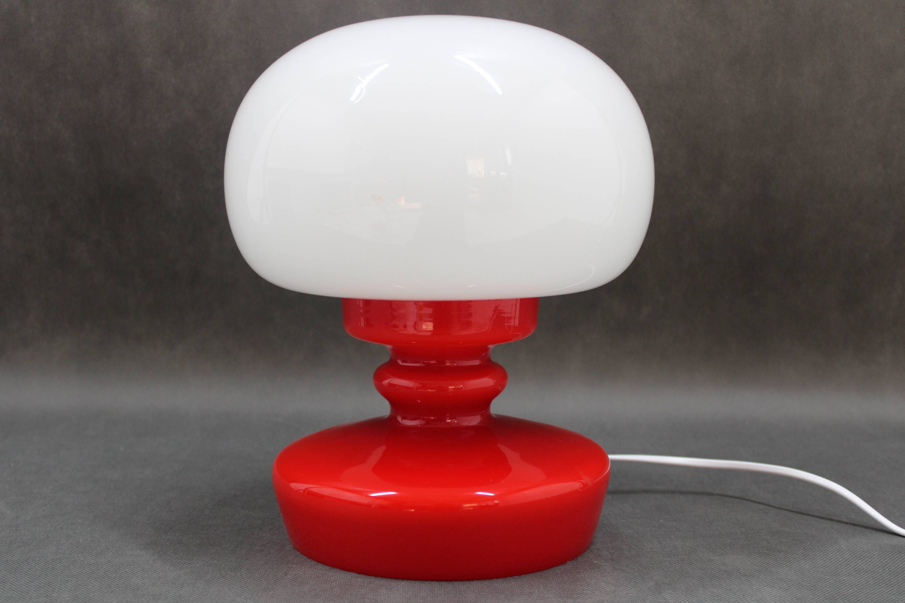 1970s Stepan Tabery Red Glass Mushroom Table Lamp, Czechoslovakia