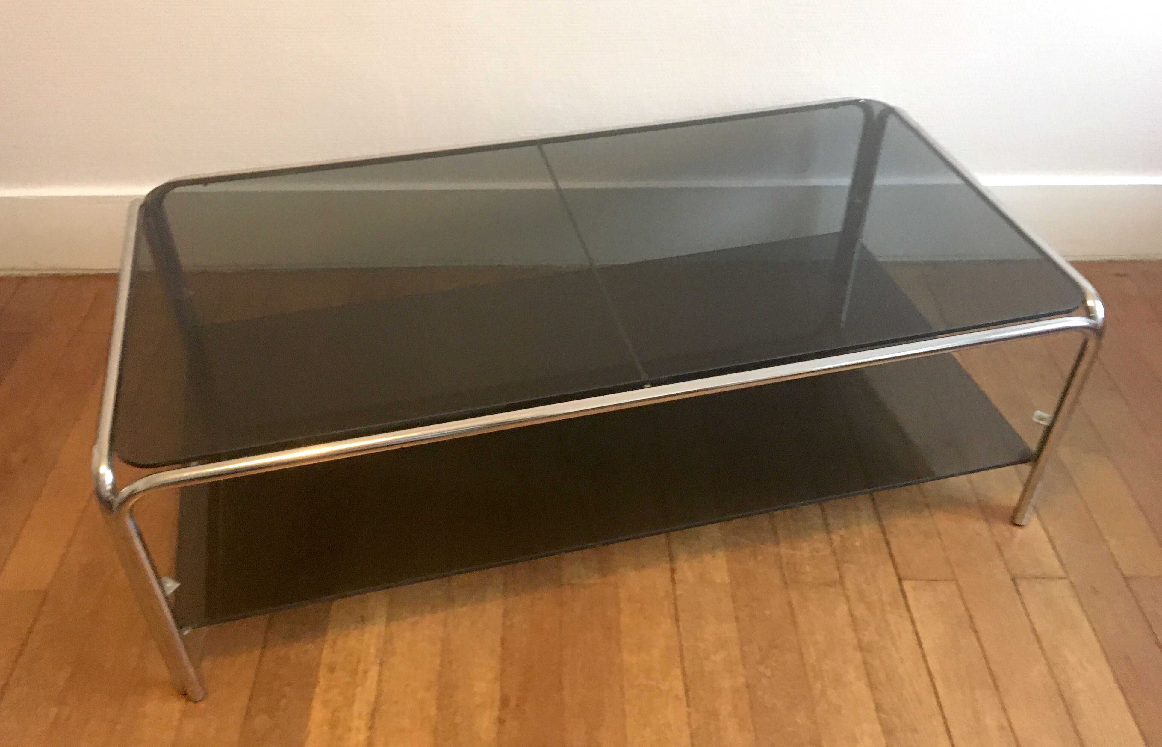 Chrome metal coffee table and smoked glass 70