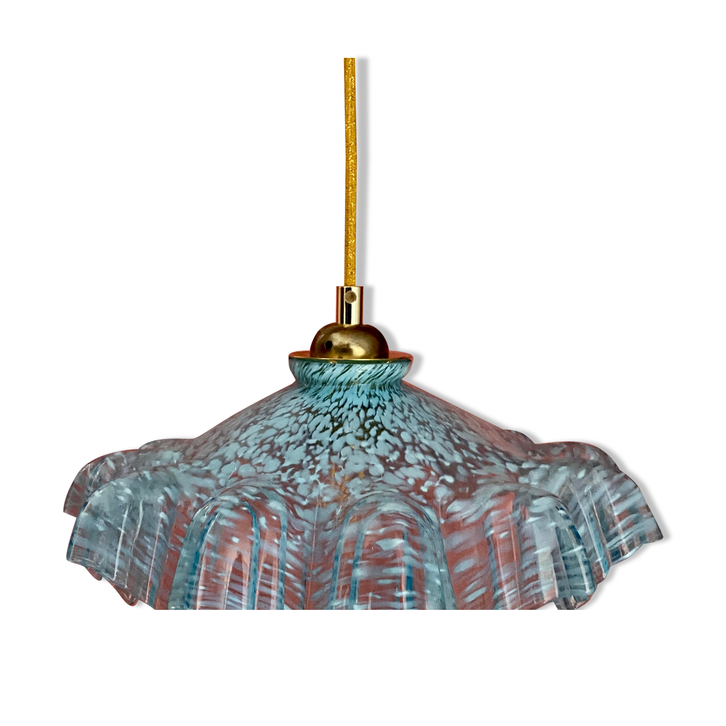 Vintage aabt-jour pendant lamp in blue Clichy glass