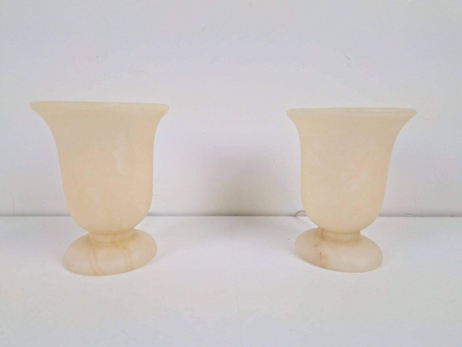 Neoclassical Goblet-Shaped Alabaster Table Lamps Spain, 1980s, Set of 2