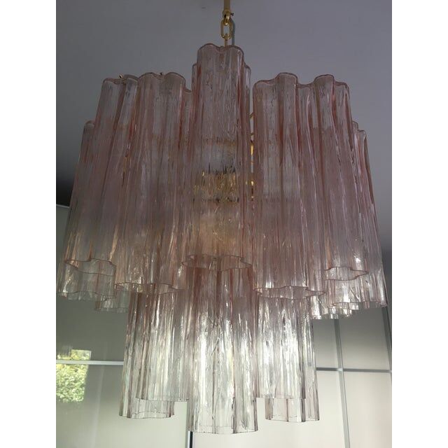 Pink Murano Glass Chandelier Tronchi Venini Style, set of 2 or a pair of chandeliers