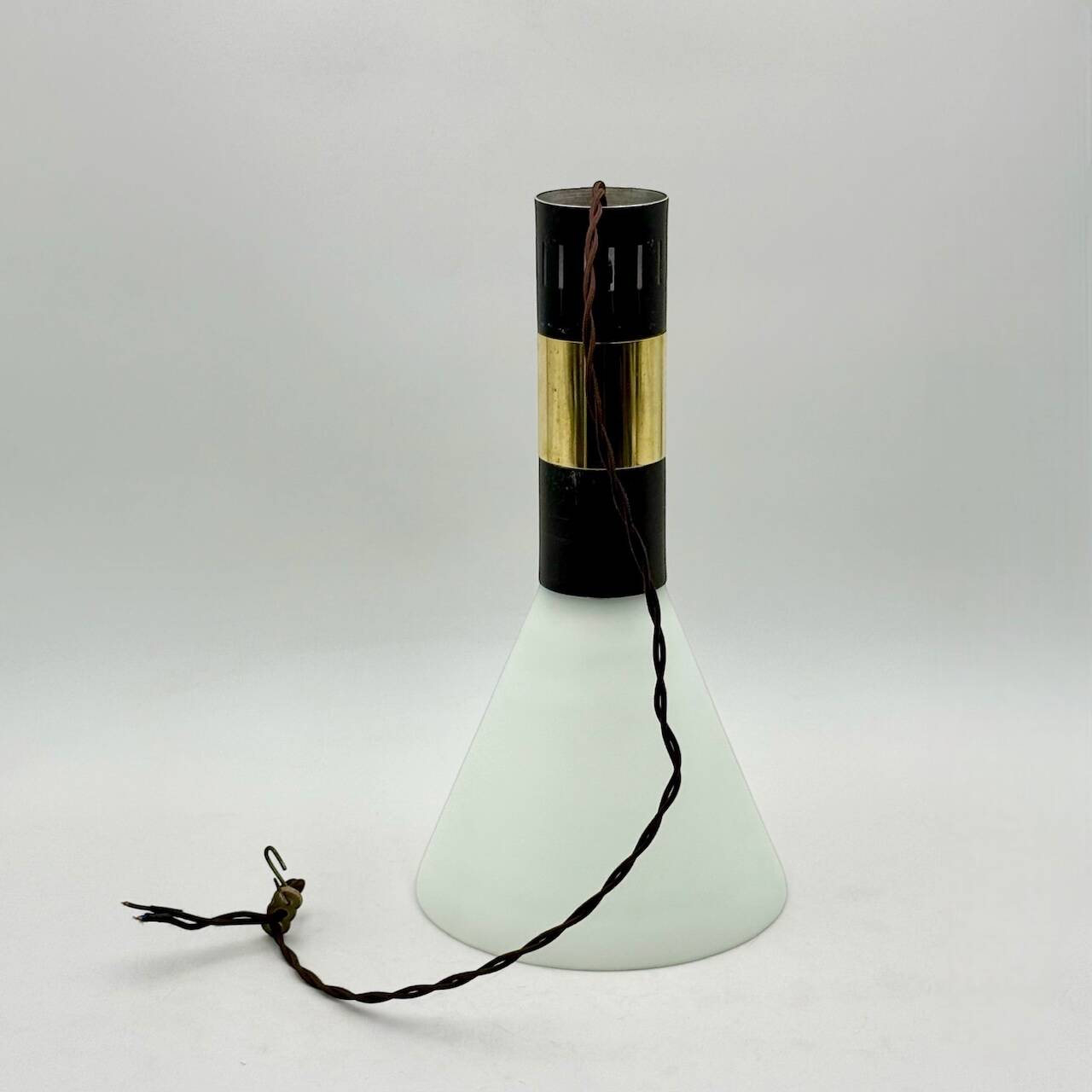 Hanging Light in Opaline Glass and Brass attributed to Stilnovo, 1950s