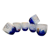 Set of 6 blown glass glasses from Venice with Effetre Murano murrine.