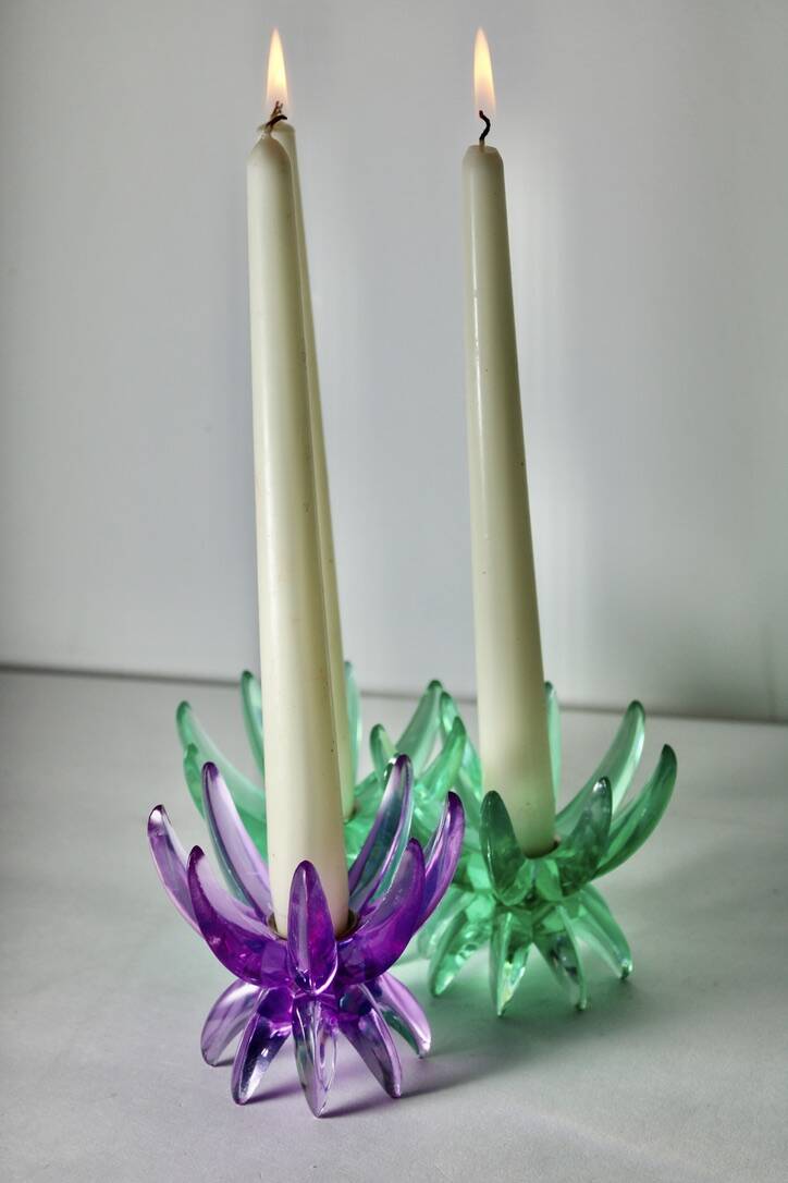 Friedel Lotus Lucite candle holders Germany 1960 x3