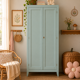 Vintage Parisian wardrobe in grey-blue green.