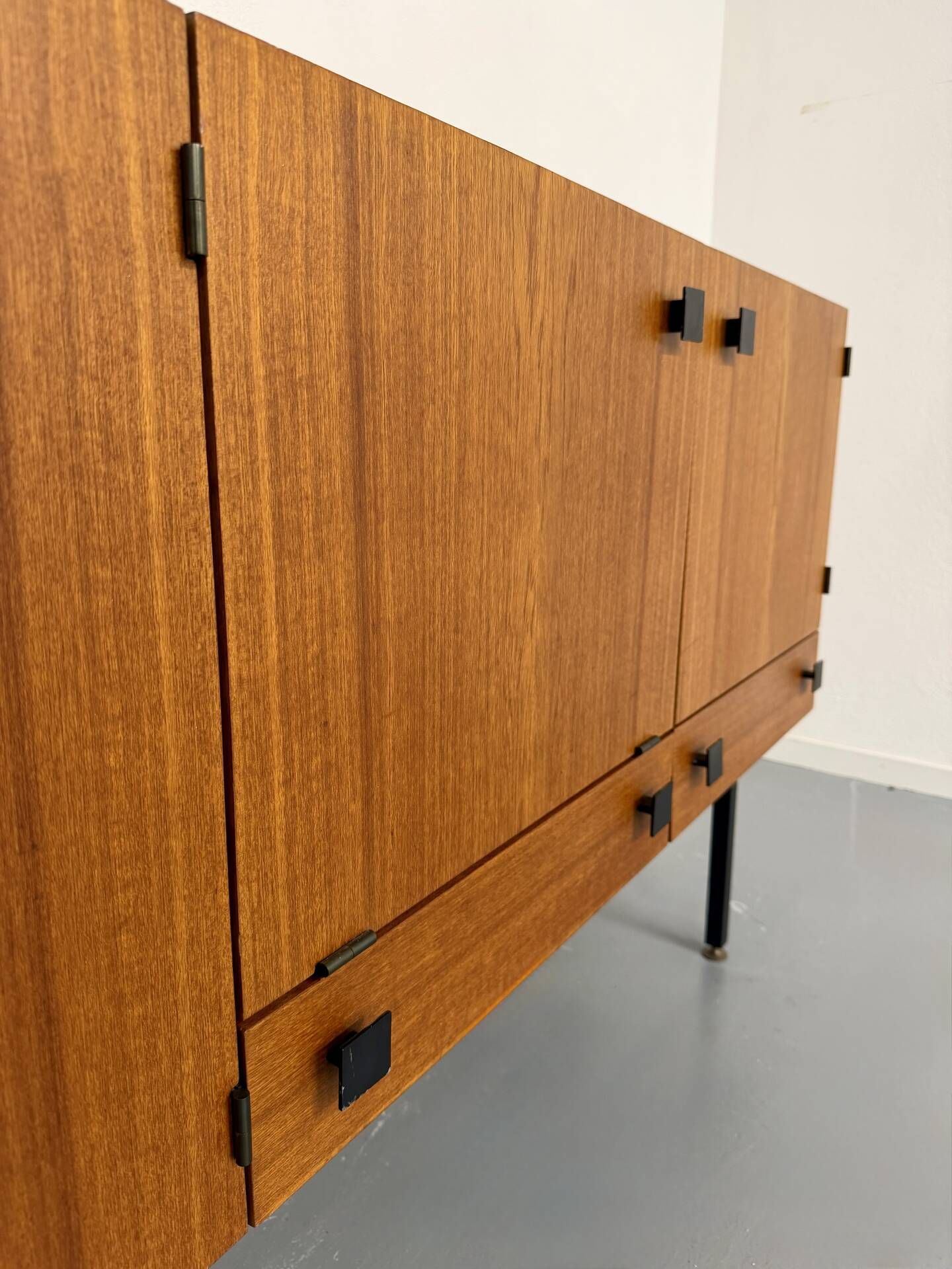 Vintage teak enfilade attributed to Gérard Guermonprez, 1960s design.