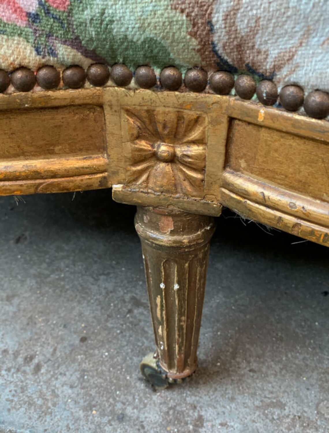 19th-century floral velvet bench