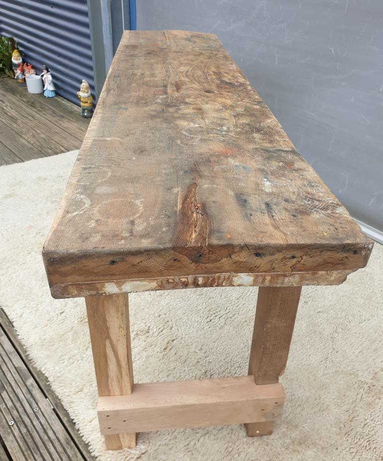 Restored solid wood workbench