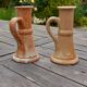 Duo of candlesticks in hand-crafted sandstone, raw and clean, mid-20th
