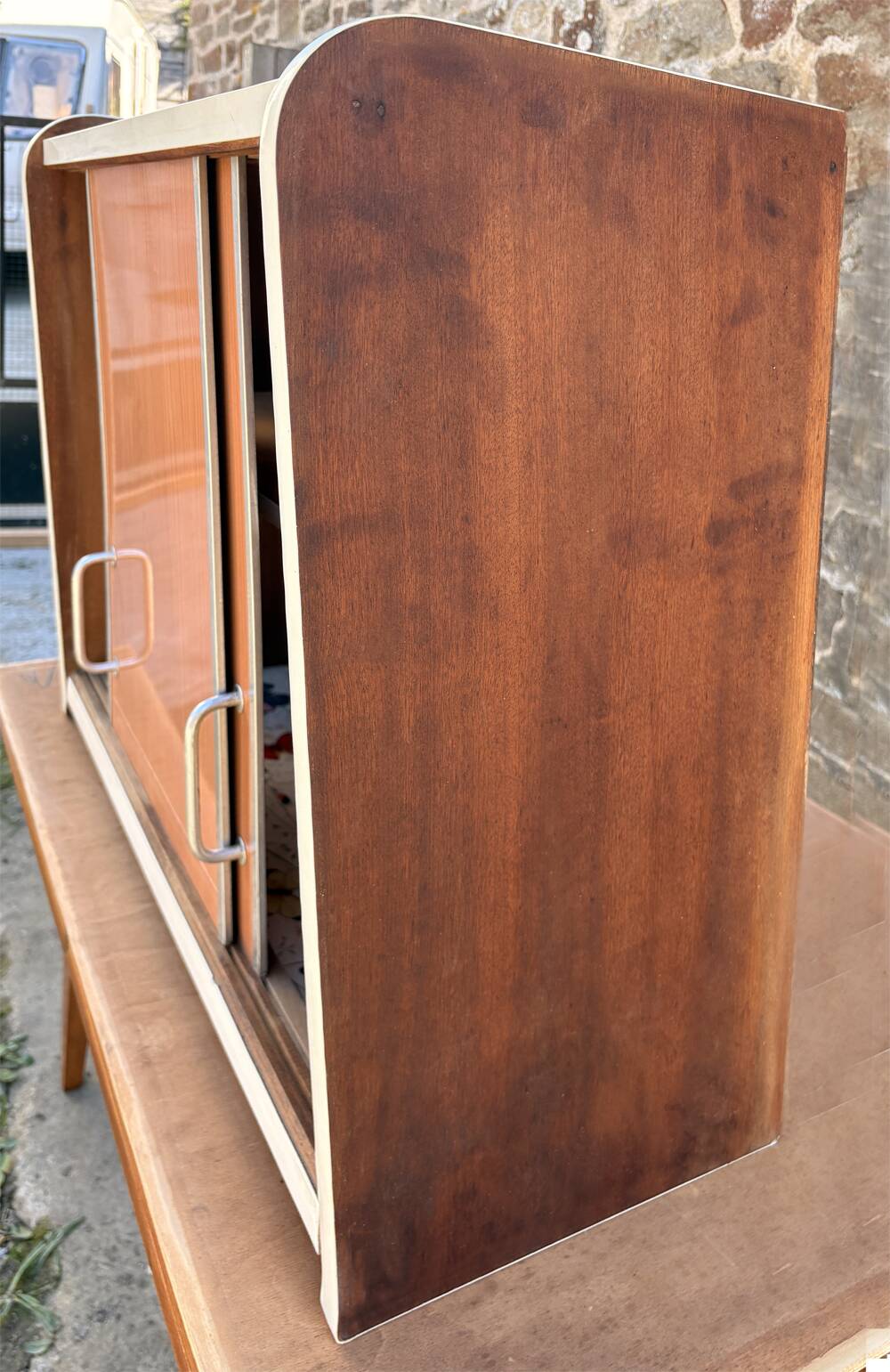 Modernist mural placard from the 1950s – sliding doors, workshop spirit