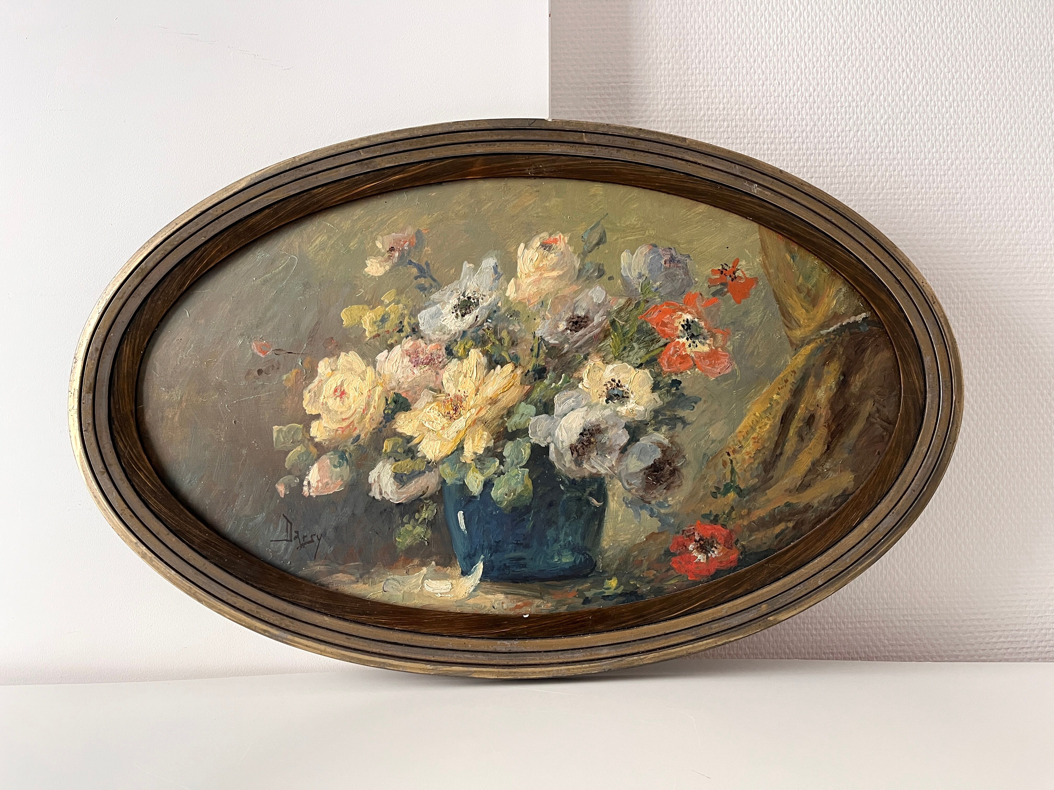 Still life with flowers, oil on panel circa 1930