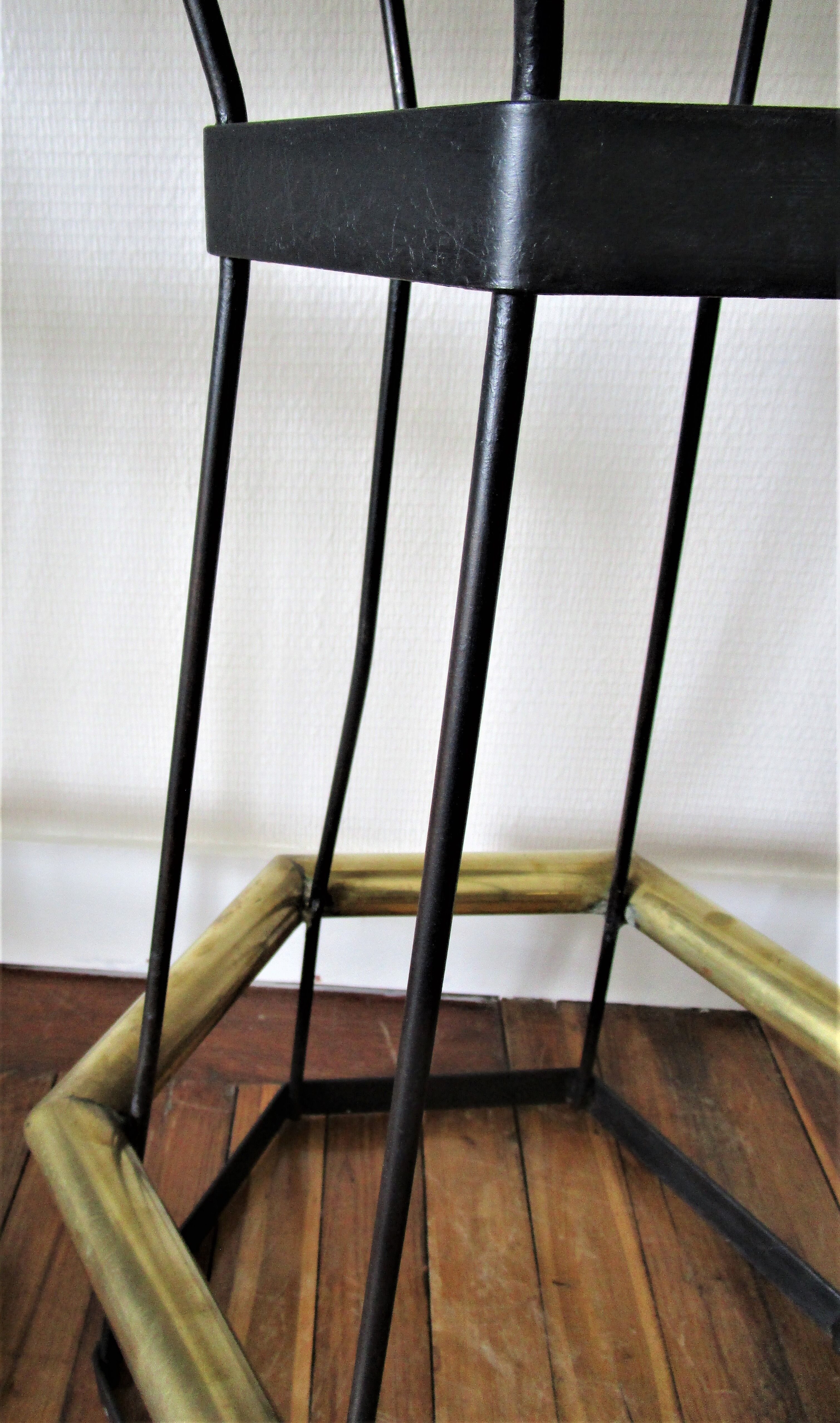 Five brass bar stools and vintage black metal 80s