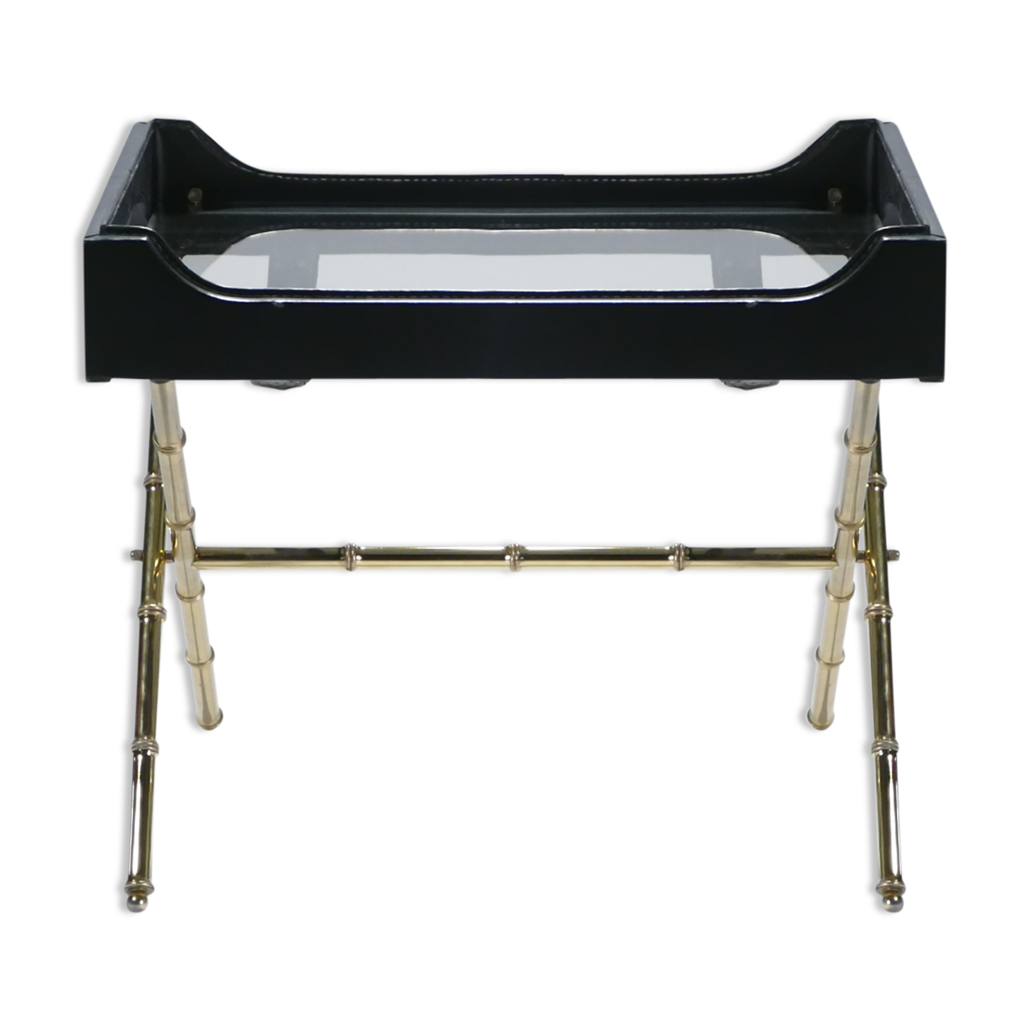 Side table and brass tray leather 1950
