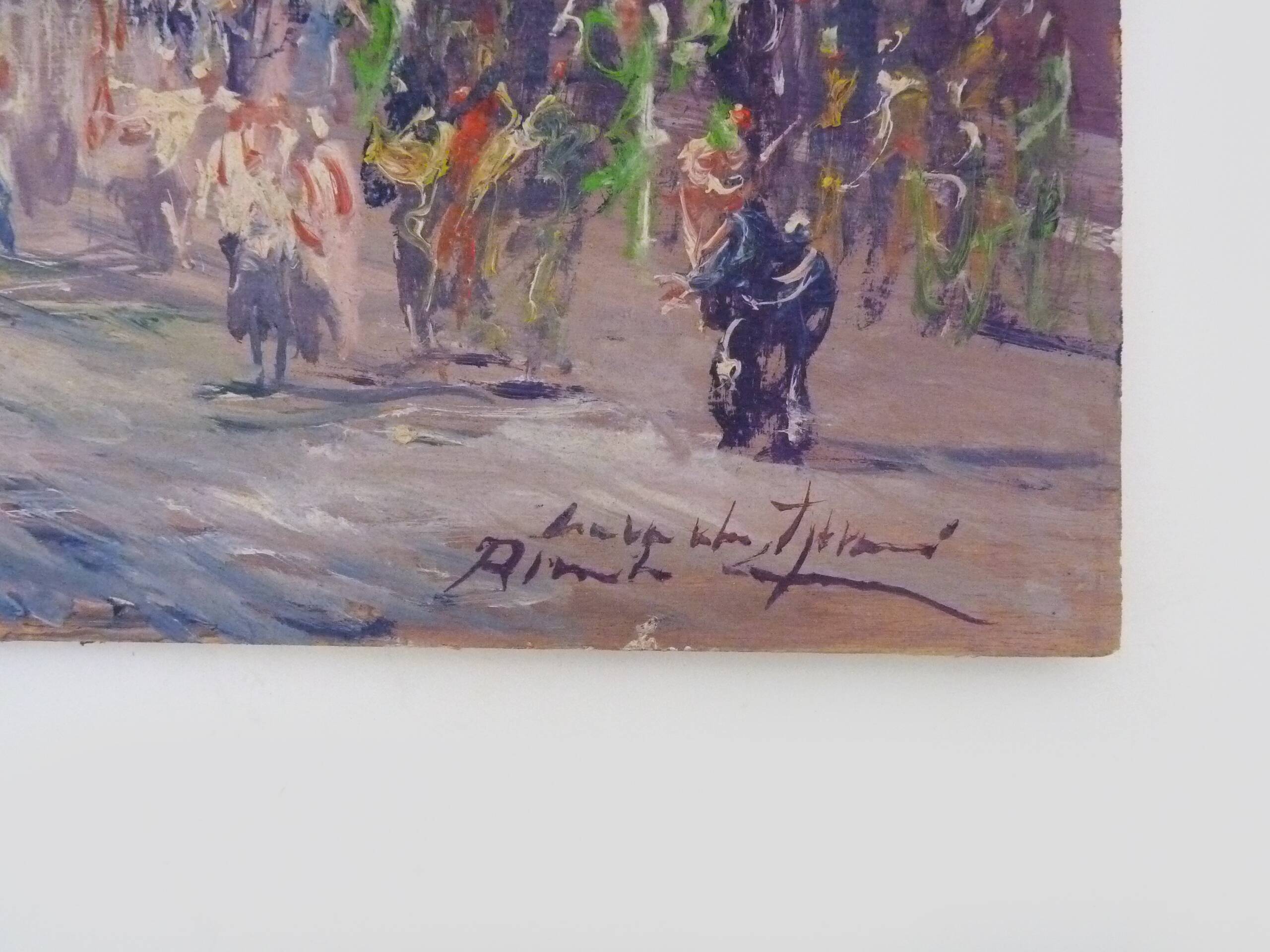 Oil on wood by Riccardo Capone Procession 50s 60s