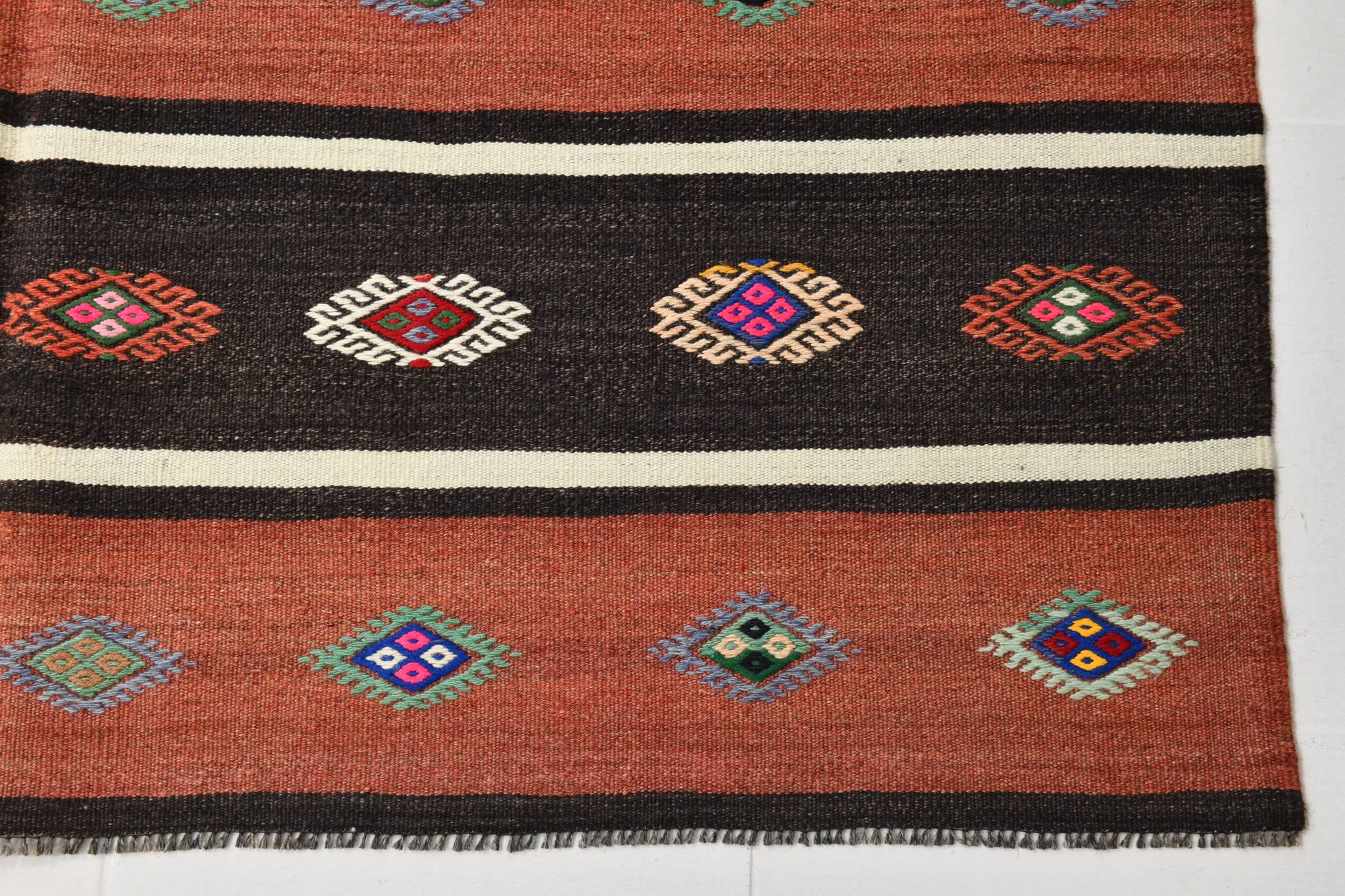 Light Red & Dark Brown Striped Kilim Rug, 168x264Cm