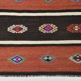 Light Red & Dark Brown Striped Kilim Rug, 168x264Cm