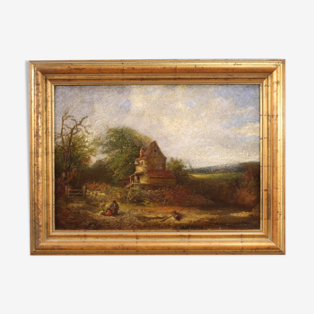 Peinture de paysage signée et datée 1854