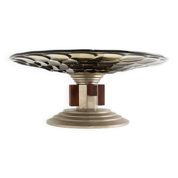 Art Deco Glass, wood and Metal Fruit Bowl, France, 1940s