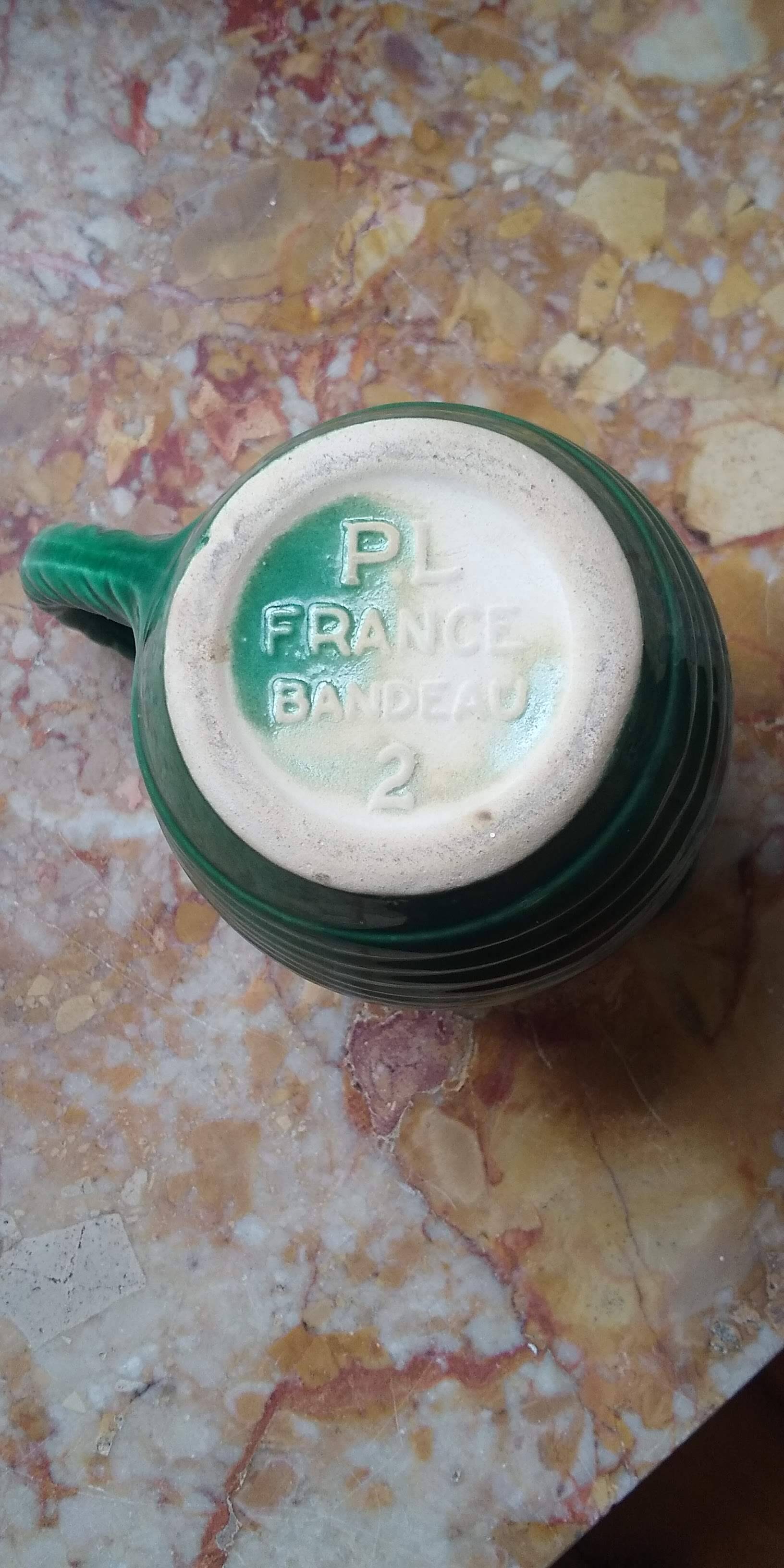 Green water pitcher by Poët Laval, Art Deco headband model