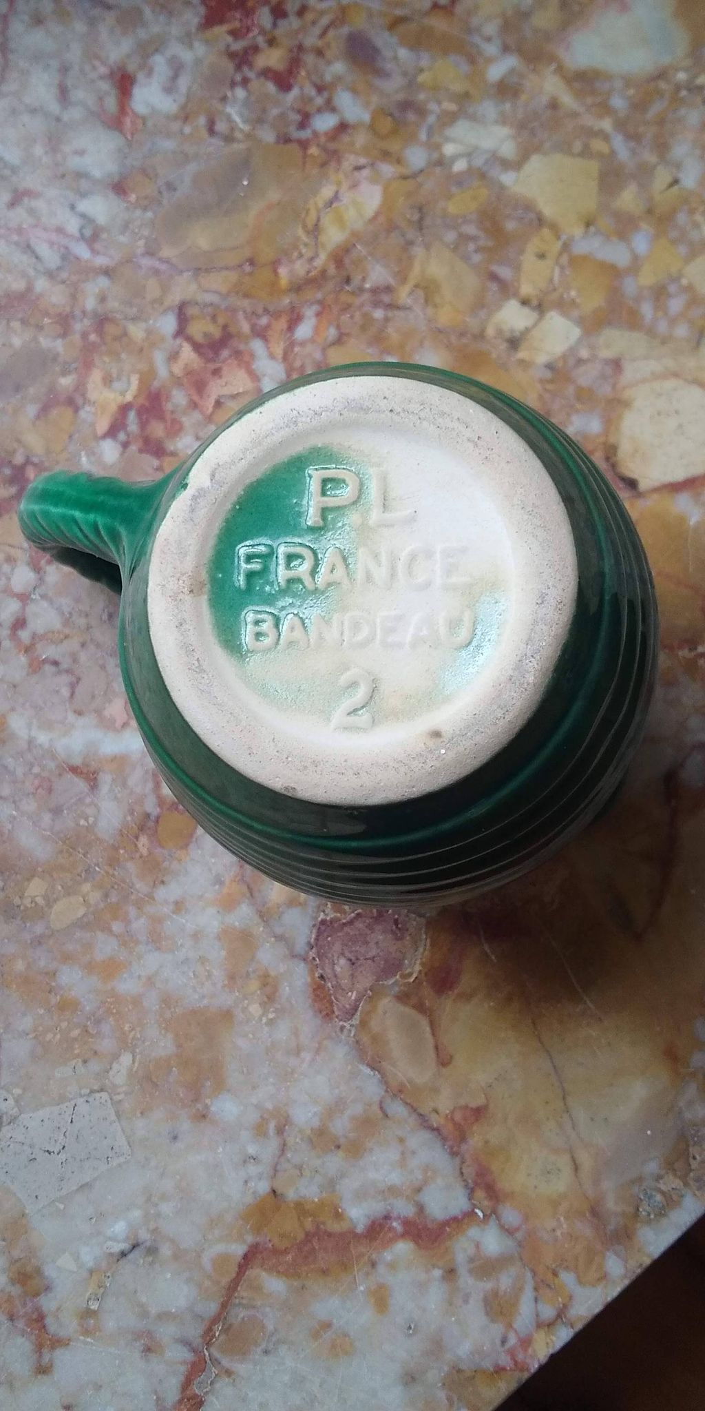Green water pitcher by Poët Laval, Art Deco headband model