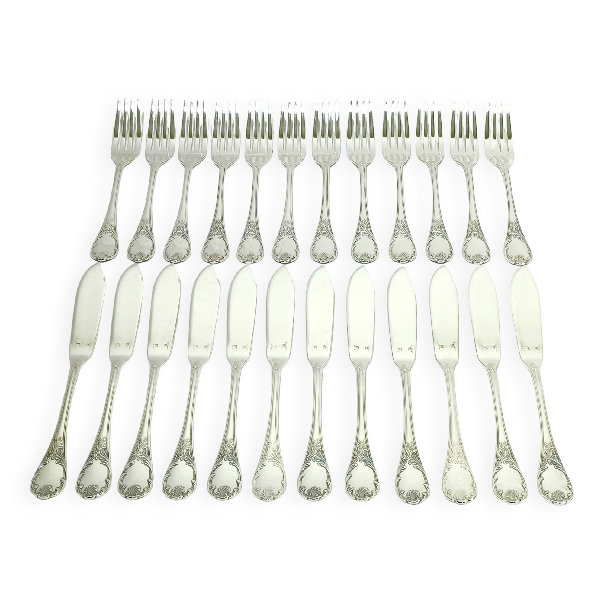 Christofle – 12-piece silver-plated fish cutlery set, Marly model