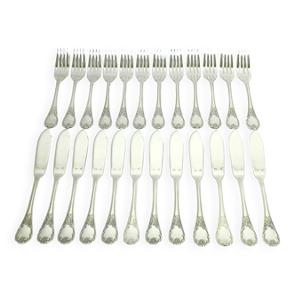 Christofle – 12-piece silver-plated fish cutlery set, Marly model